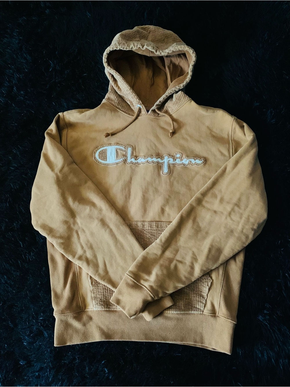 Champion Mens Corduroy Piecing Pullover Hoodie Medium Brand New Never Worn